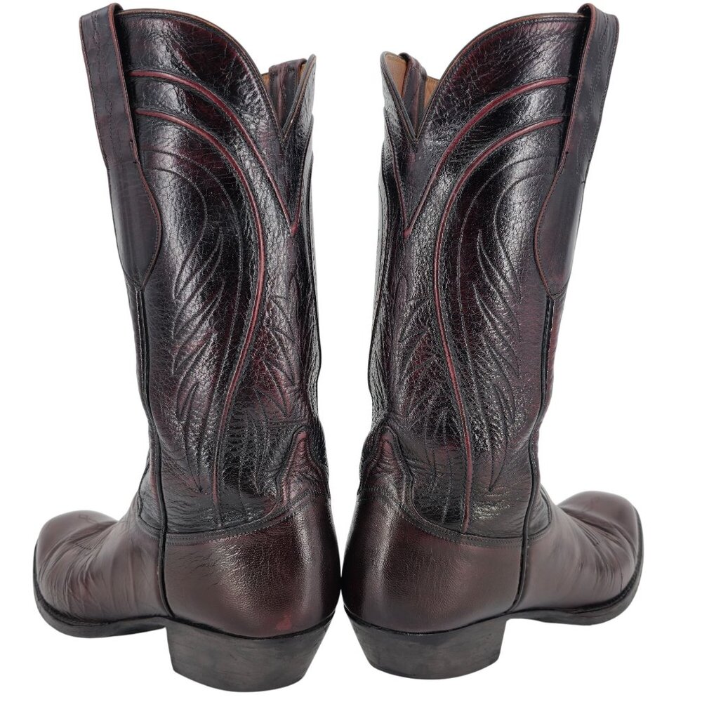 Vintage Lucchese Mens 9.5D Black Cherry Burgundy Leather Cowboy Western Boots - Picture 5 of 16